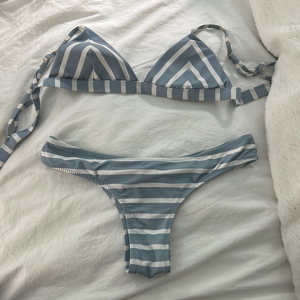 Blue and white bikini